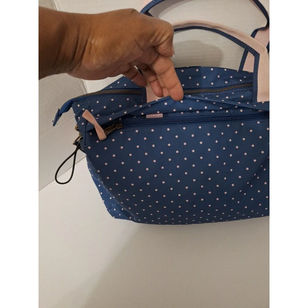 Matilda Jane The Essentials Diaper Bag Tote Navy Pink Polka Dot Travel Baby